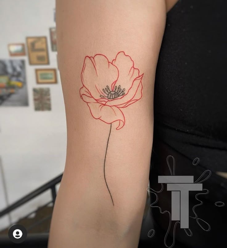 Delikatny botaniczny tatuaż z czerwonym makiem